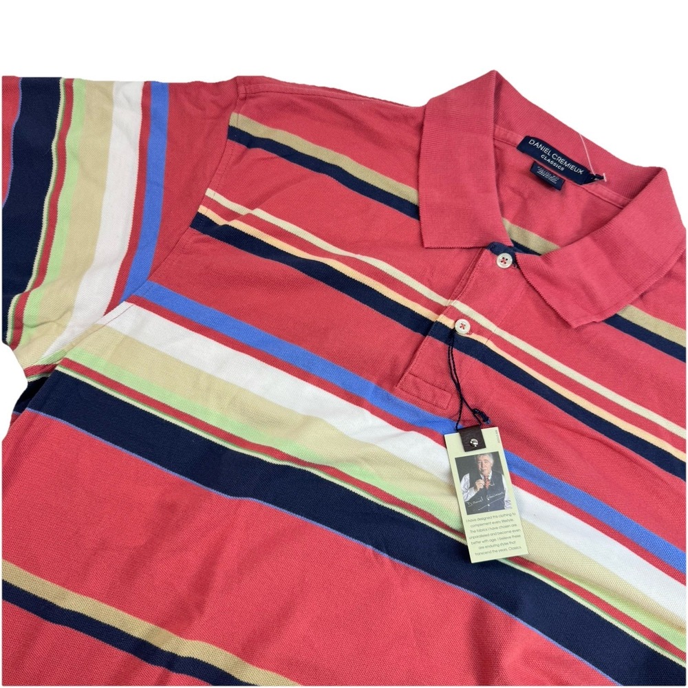 Vintage Daniel Cremieux Polo XL Coral Multicolor Stripe Shirt NWT Preppy‎ Golf